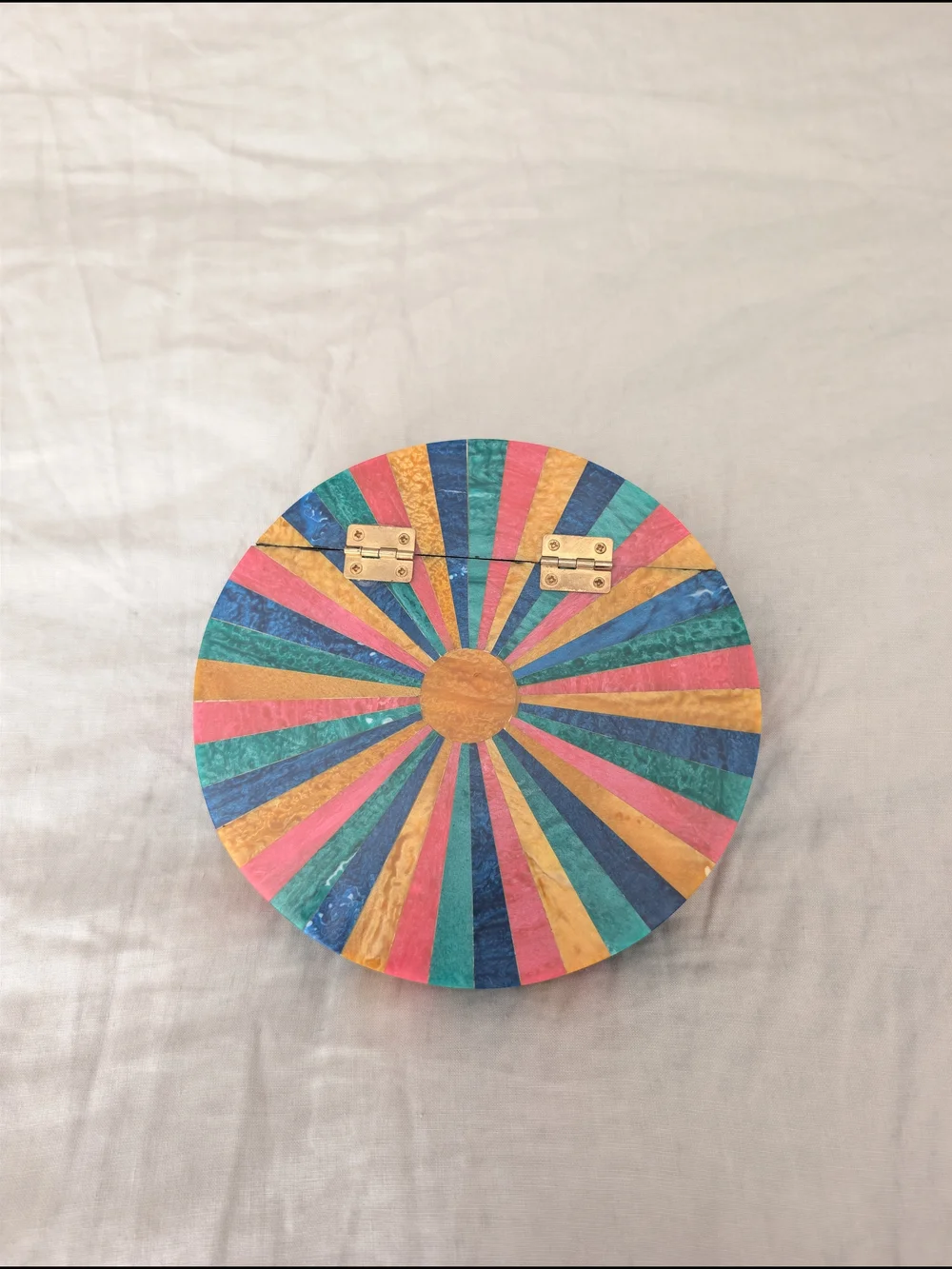 Ramla Handmade Resin Mosaic Sunburst Clutch Bag Round Multi Color Art Deco